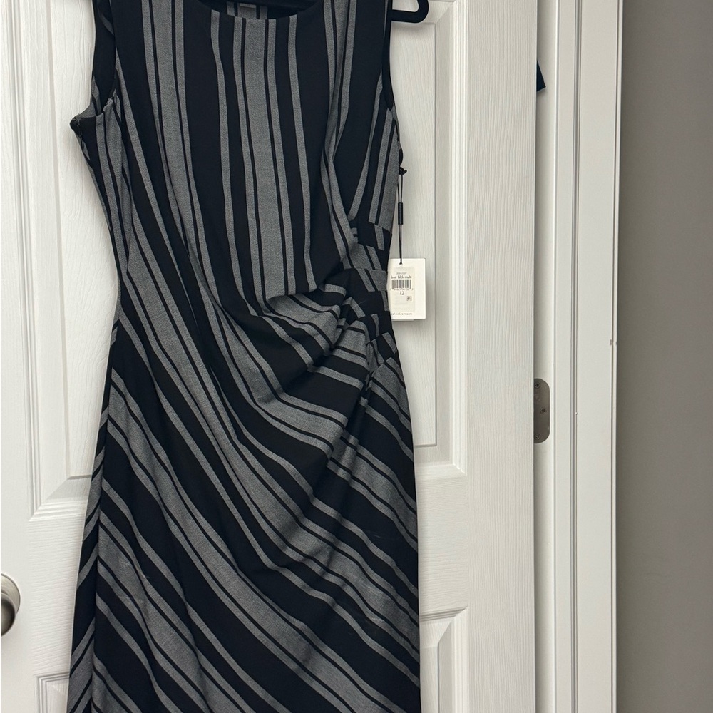 Calvin Klein Black and Gray Sheath Midi Dress